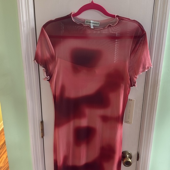 Juniors' Almost Famous Pink Short Sleeve Mesh Funnel Neck Maxi Dress 90s Size XL - Picture 2 of 8